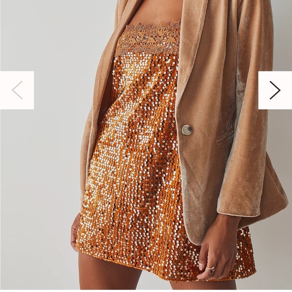 NWT Intimately by Free People That Girl Sequin Slip Pumpkin Pie​ - Picture 2 of 6